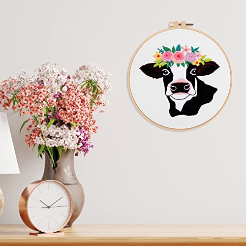 Louise Maelys Cow Beginners Embroidery Kits,Cross Stitch Starter kit for Adults with Embroidery Cloth Hoop Needles Instruction and Threads - color: Kit-16