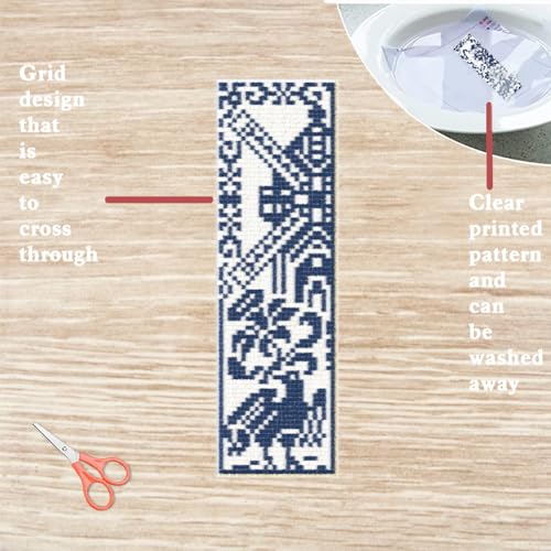FREEBLOSS 6 Set Monochrome City Stamped Cross Stitch Bookmark Kits Cross Stitch Kit Embroidery Bookmarks Kit for Beginners with Backing Felt Embroidery Floss DIY Bookmark Kit for Book Lovers 8x2.4''