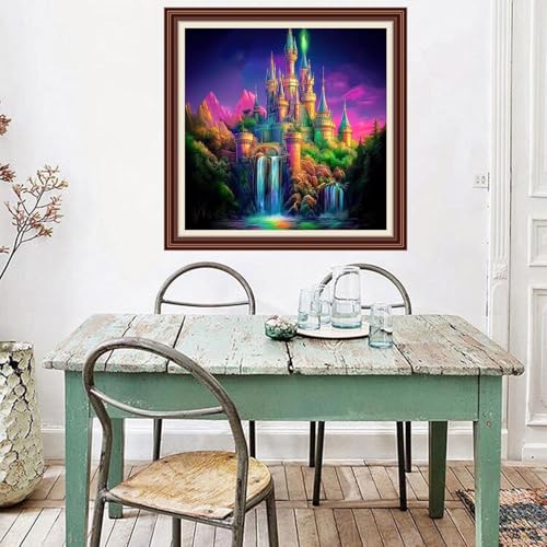 Dimxvean Counted Cross Stitch Kits for Adults,11CT Unprinted Cross-Stitch Pattern Embroidery Kit Cross Stitching Kit Supplies Needleworks Set-Rainbow Castle 18x18 inchs - color: SetColor02