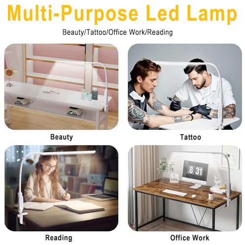 CGBE Nail Light for Desk, 23.6" Nail Desk Lamp with 360° Flexible Gooseneck - color: White-Clip