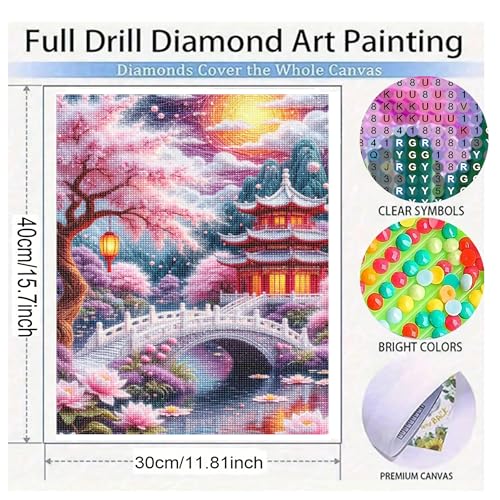 KUFWKEY Landscape DIY Diamond Painting Kit, Japanese Garden Scene Diamond Art Kits for Adults,5D Full Round Drill Diamond Mosaic Kits,DIY Diamond Dots for Beginners,12x16 inch - color: AM301