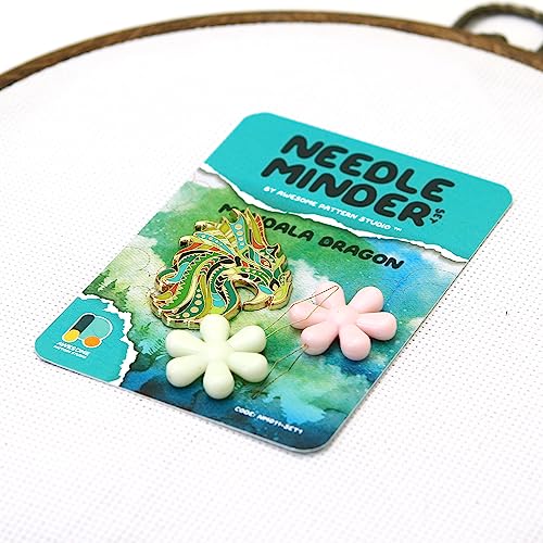 Awesome Pattern Studio Needle Minder Set - Mandala Dragon Magnetic Needle Minder + 2 Needle Threaders. Enamel Pin for Cross Stitch, Embroidery and Craft - size: Dragon Set #1