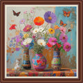 Dimensean Counted Cross Stitch Kit for Beginners, 11CT Unprinted Cross-Stitch Kit Easy Patterns Needlepoint Kit Cross Stitching Embroidery Kit Supplies-Colorful Flower vase on Table 18x18 inch - color: DIYColor16