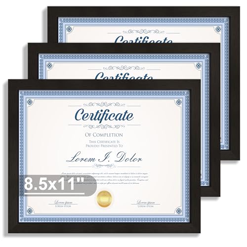 Hongkee 8.5x11 Diploma Frame with Tempered Glass, Multi Certificate 8.5 by 11 Photo Frame Bulk for Wall or Tabletop Display(Black, 3 Pack) - color: Black, size: 8.5x11 in