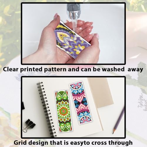 ACRNIGHEET 6PCS Cross Stitch Bookmark Kit for Beginner Mandala Stamped Cross Stitch Kits for Adults DIY Embroidery Bookmark Kits Crossstitch Kits Adult with Instructions Hand Craft Gift 11CT - style: Mandala patterns