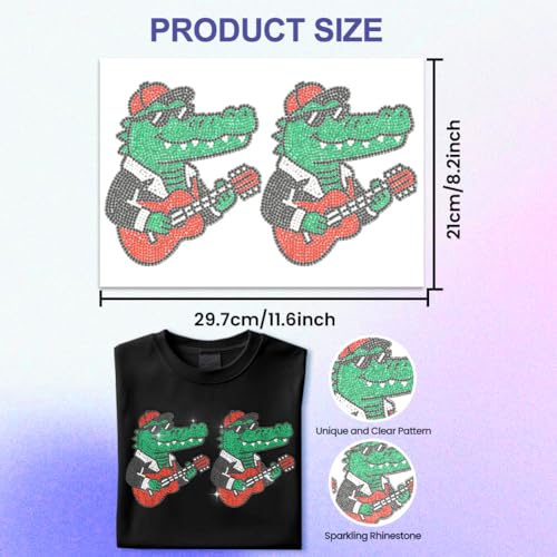 ANATTASOUL Guitar & Crocodile 11.6"x8.2" Animal Rhinestone Iron on Patches - style: Guitar and Crocodile