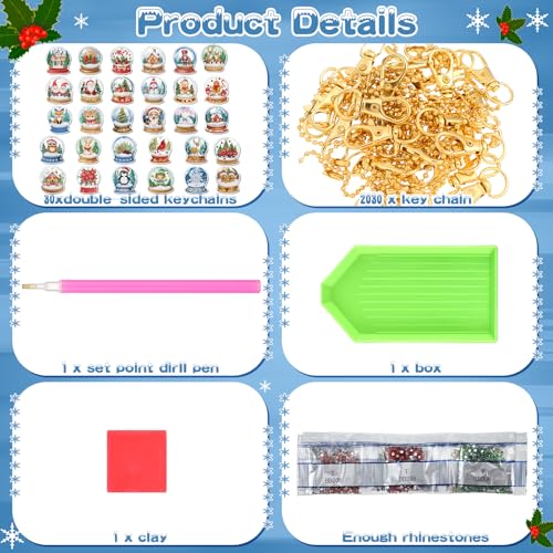 WILLBOND 30 Pcs Christmas Diamond Art Keychain Kits for Adults - color: Crystal Ball
