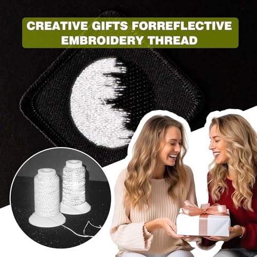 Reflective Embroidery Machine Thread for Sewing, 2 Pack Reflect High-Visibility Polyester Sewing Thread Supplies 200M(218Yds) Each Spool Perfect for Hand Embroidery DIY Crafts (Black) - color: Black