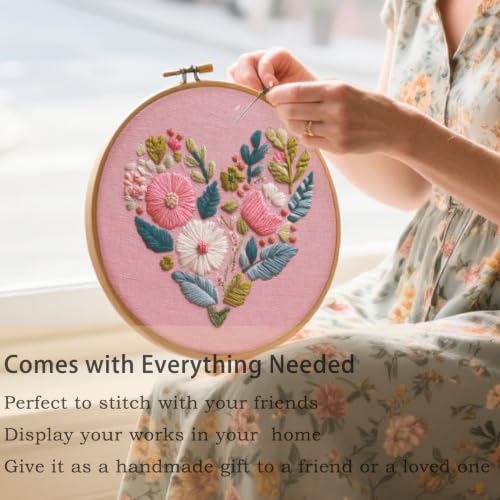 FONNUY I Love You Embroidery Kit for Beginners, Pre-Stamped Pattern Kits, Romantic Anniversary for Women Men, Valentine's Day Gifts Thread Needlework, 8'' Hoop (Love 03) - color: Love 03