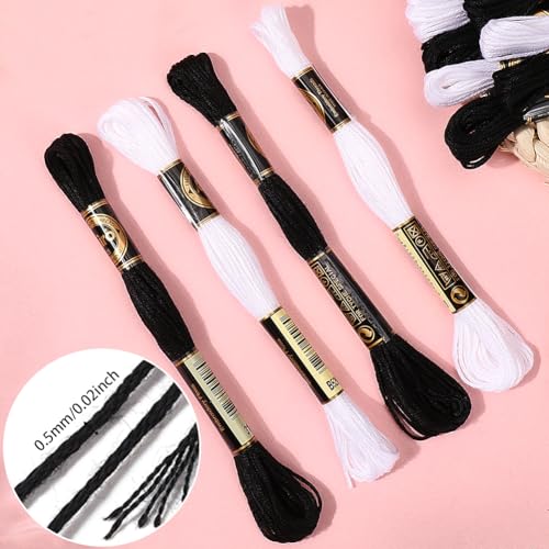 12 Skeins 105 Yards Black White Embroidery Floss Thread for Craft - color: Black,white
