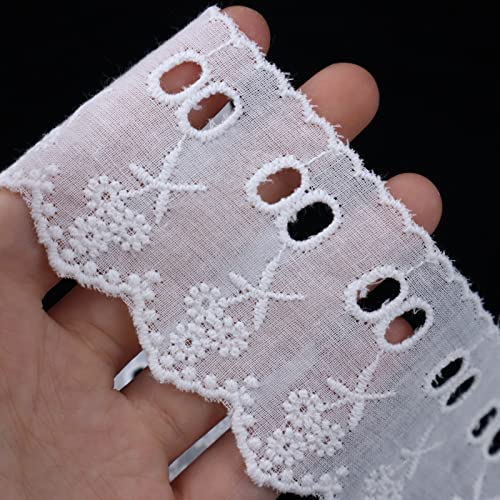 White Cotton Lace Trim 7 Yards Eyelet Lace Trim Scalloped Embroidery Edge Trimming for Sewing Crafts, Dress, Dolls/Pets Clothes (2inch) - color: White 2inch