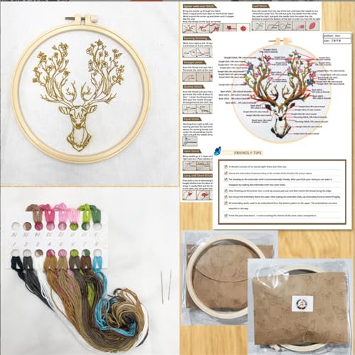 Meecaa Flower Embroidery Kit Starter Set, Hand Embroidery Set,Pattern Printed Cross Stitch Set for Beginner Adults, with Embroidery Hoop and Instructions (Tabby Cat) - color: Tabby Cat