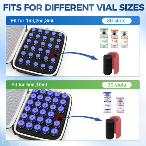 30 Slots Peptide Case for Fridge | Vial Case ｜1ml 2ml 3ml 5ml 10ml Vials - color: Black- 30×(1-5ml/10ml)