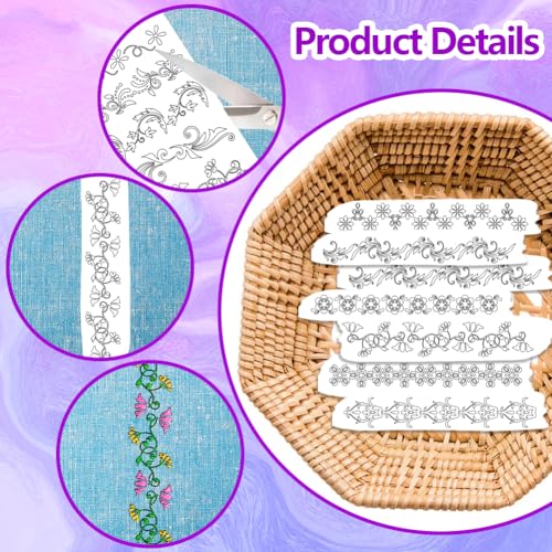 ORIGACH 4 Sheets Water Soluble Embroidery Patterns Stabilizers - Pre-Printed Borders Designs - Stick & Stitch Embroidery Paper for Hand Sewing Lovers - color: Borders
