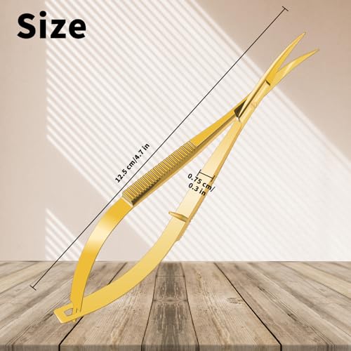 4.7 Inch Curved Stainless Steel Squeeze Scissors Embroidery Scissors Grooming Trimming Eyebrow Sewing Scissor Curved Tip Cuticle Applique Scissor (Gold)
