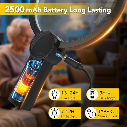 2500mAh Magnifying Glass with Light, 5X Hands Free Magnifier for Reading - size: 2500mAh