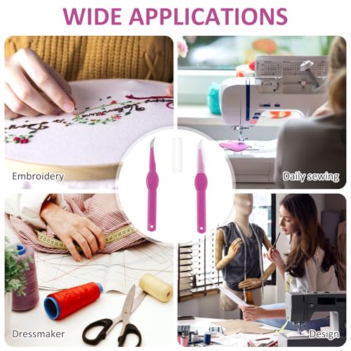 2pcs Sewing Seam Ripper with Plastic Cap, Curved Blade Soft Grip Handle, Thread Cutter for Sewing, Craft and Needlework