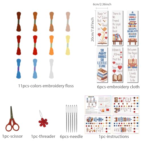FREEBLOSS 6 Set Cross Stitch Bookmark Kit Books Pattern 6 * 20CM - style: Books Text