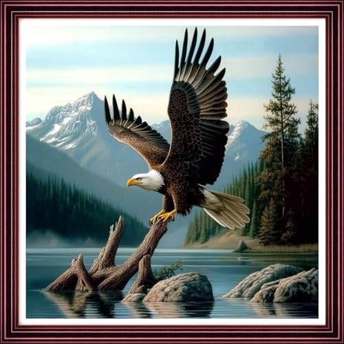 Funchey Counted Cross Stitch Kits for Adults Needlepoint Kits Unprinted Cross Stitching Embroidery Kit 11CT Cross Stitch Supplies-Forest Eagle 18x18 inch - color: ArtsKits22