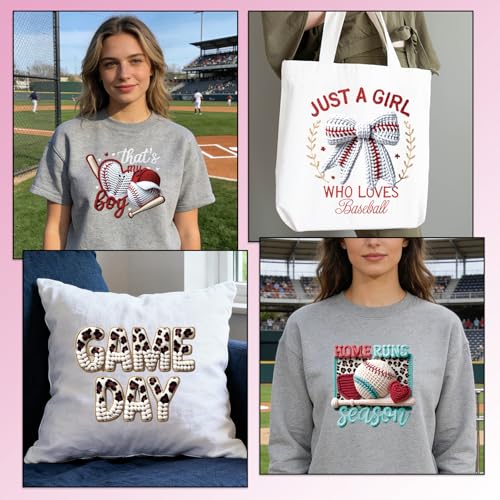 Rngmsi Dtf Transfers Ready to Press - 24 Pcs Baseball Iron on Patches for T-Shirts, Sport Game Heat Transfer Vinyl Decals, Bow Iron on Stickers for Hoodie DIY Fabric Clothes Decor - style: Baseball