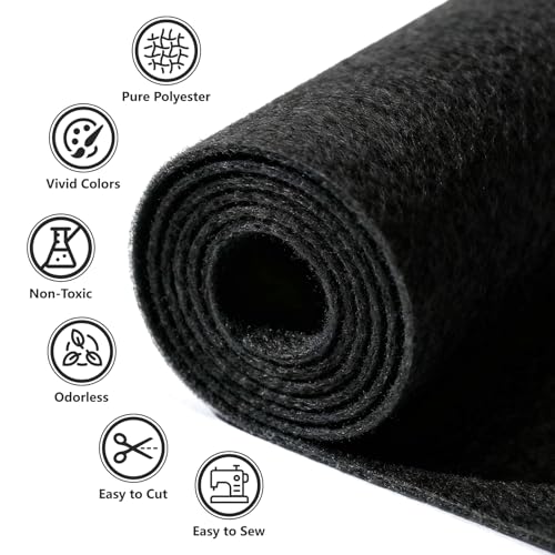 Black Stiff Felt Sheet 36'' X 36'', 1mm Large Felt Fabric Sheet for Crafts - color: Black