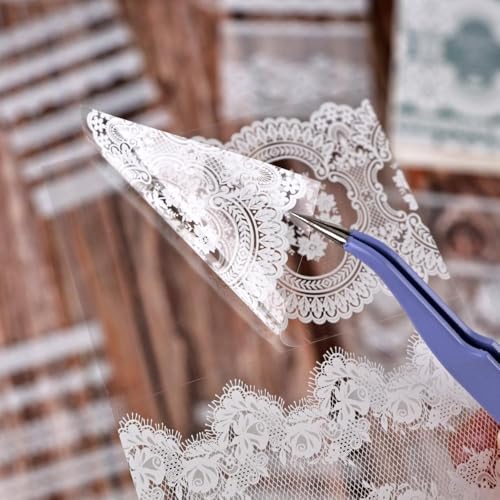 Lace Stickers for Scrapbooking, 30 Sheets Scrapbook Stickers Book for Wedding Invitations, Bridal Scrapbook Supplies, Transparent PET Stickers for Junk Journaling, Delicate Silk Lace Themed - color: Delicate Lace