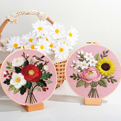 ORIGACH 6 Pack Flower Bouquet Embroidery Kit for Beginner - style: Flower Bouquet