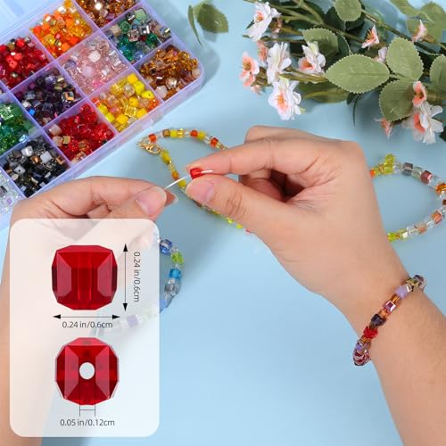 BEEFLYING 200Pcs 6mm Crystal Cube Glass Beads Square Loose Glass Spacer Beads for Jewelry Bracelet Necklace Earring DIY Craft Home Decor（0.24inch Red - color: Red, size: 6mm