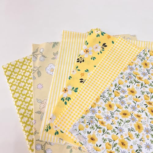 Cotton Fabric DIY Making Supplies Quilting Patchwork Fabric Fat Quarter Bundles DIY for Quilting Cotton Patchwork Cushions (20 x 20 inches, Flower Geometry Yellow) - size: 20 x 20 inches
