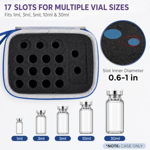 17 Slots Peptide Insulin Vial Hard EVA Travel Case Fits 1ml-30ml Vials - color: Blue