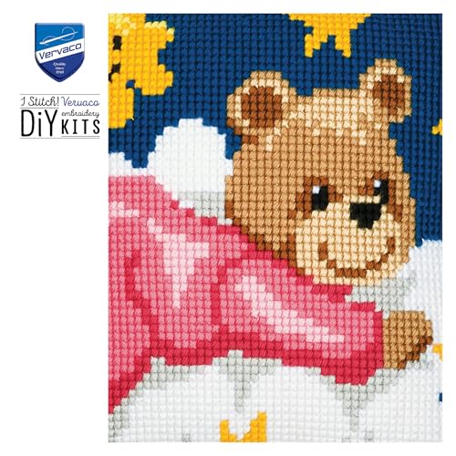 Vervaco Teddy Cushion Cross Stitch Kit (Pink) - color: Pink