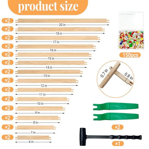 SMUAENSS 28 Pcs Wooden Needlepoint Stretcher Bars 14 Sizes DIY Canvas Frame Kit for Embroidery Art Oil Painting Posters with Claw Hammer and Thumbtacks 6 to 20 Inch - size: 14 Size
