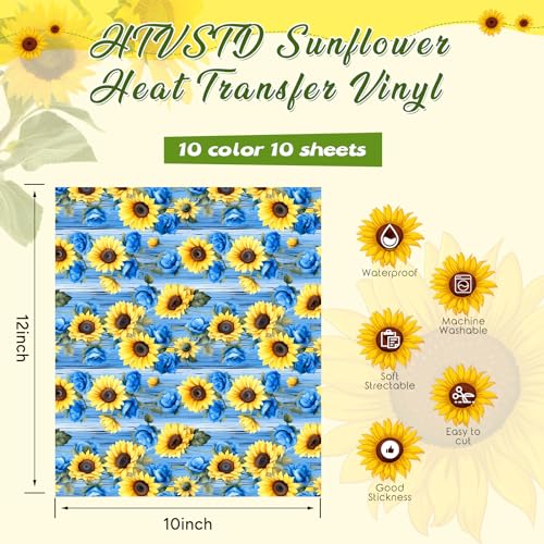 HTVSTD Sunflower HTV Heat Transfer Vinyl 10 Sheets 12×10in Iron on Vinyl - color: Sunflower