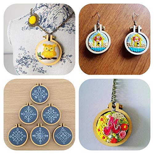 Gnognauq 7pcs Mini Ring Embroidery Circle,Mini Round Oval Wood Hoops DIY Wooden Cross Stitch Hoops for Kit Frame Craft