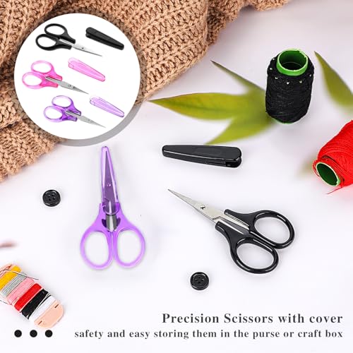 3Pcs Mini Detail CSmall Scissors All Purpose Craft Scissors Stainless Steel Scissors with Protective Cover Precision Straight Fine Tips Design for Paper Cutting,Scrapbooking - color: Black,pink,purple