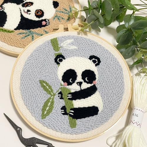 Myfelicity Punch Needle Panda Embroidery Kits, Set of 3, Including Tools Such as Patterned Punching Cloth and Needles - color: Panda