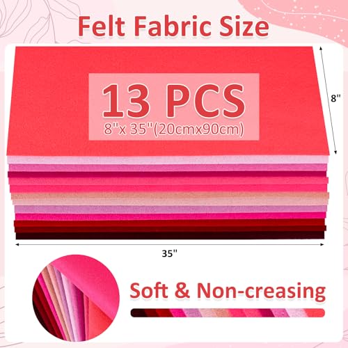 XSEINO 13 Rolls 8"x35" 1.4mm Thick Soft Felt Fabric Sheet 13 Assorted Red Series Colors Felt Pack for DIY Craft Sewing Squares Nonwoven Patchwork - color: Red Hues