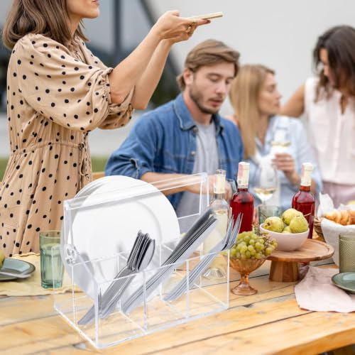 Chivalral Clear Acrylic Utensil Caddy, 4 Compartment Silverware Holder