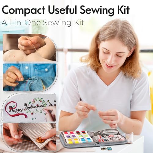 Coquimbo Sewing Kit Gifts for Adults Teen Grils Women Mom Grandma, Portable Sewing Supplies Contains Tape Measure, Scissors, Thimble, Thread, Sewing Needles (Gray, M) - color: Gray, size: M
