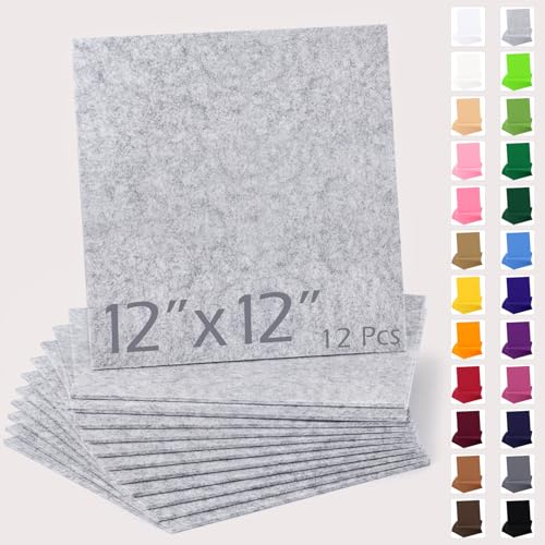 12" x 12" Felt Sheets for Crafts, 2mm Stiff Felt (12 Pcs) Heather Gray - color: Heather Gray