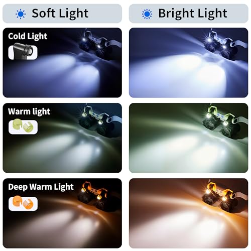 JARLINK Magnifying Glasses with LED Light, 14 Lenses, Hands Free, Black - color: Black