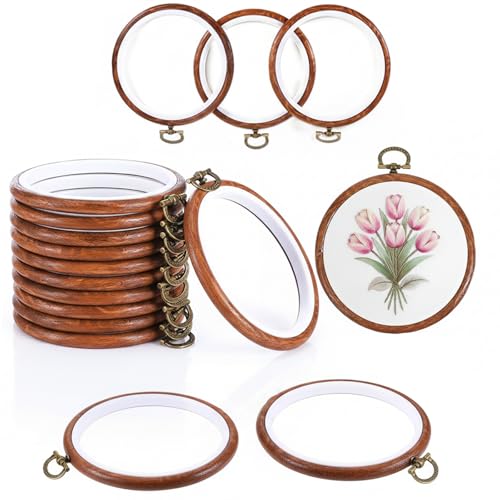 18 Pcs 3 Inch Embroidery Hoops Set, Imitated Wood Round Mini Embroidery Hoops, Adjustable Small Embroidery Hoop for Cross Stitch, Sewing Crafts, DIY Projects, and Display, for Crafting Enthusiasts
