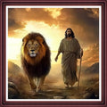Funchey Counted Cross Stitch Kits for Adults Needlepoint Kits Unprinted Cross Stitching Embroidery Kit 11CT Cross Stitch Supplies-Jesus and the Lion Sunrise 18x18 inch - color: ArtsKit01
