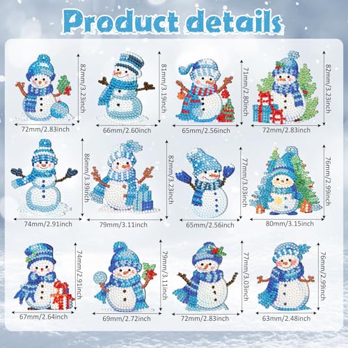 Ferraycle 12 Pcs Snowman Diamond Art Christmas Ornaments Kit, Blue - color: Blue
