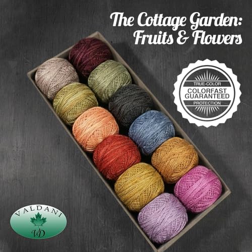 Valdani Pearl Cotton Sz 12 | Fruits & Flowers | 110 Yds/Ball - color: Fruits & Flowers, size: 12