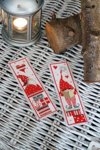 Vervaco Cross Stitch Bookmark Kit (Set of 2) Christmas Gnomes 2.4" x 8" - size: 6.0 x 20.0 x 0,3 cm