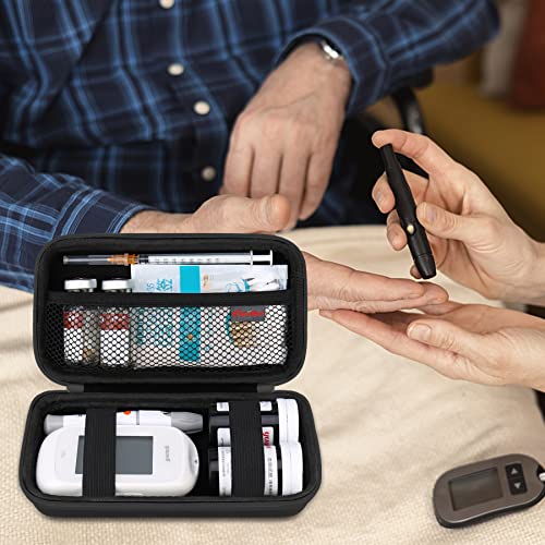 Elonbo Diabetic Supplies Travel Case for Glucose Meter Diabetes Testing Kit - color: Black