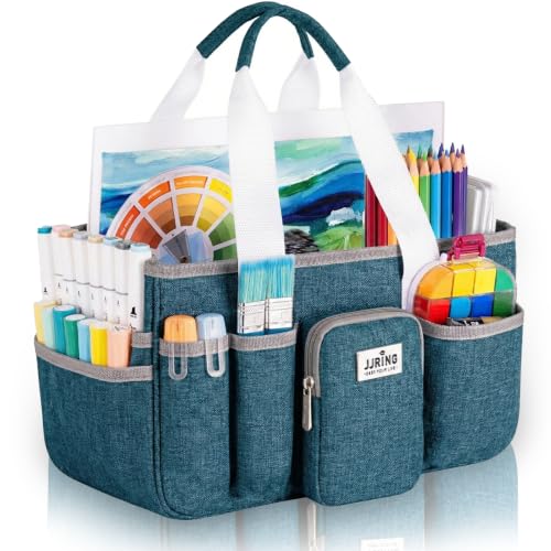 JJRING Large Foldable Craft Organizer Tote With Zipper & Divider, Green - color: Green, size: Large