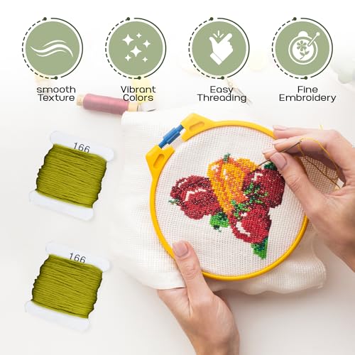 Embroidery Floss Kit and Refills - Cotton Threads - DMC Color Coding for Cross Stitch, String Crafts, Friendship Bracelets - color: 166 Chartreuse