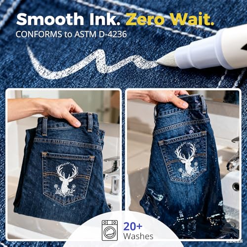 Fabric Markers Permanent for Clothes Dual Tip, Paint Pens for T-Shirt Drawing, Laundry Proof, Quick Dry, Suitable for Denim Canvas Shoes Fabric Crafts, 2 Pack (Black+White)
